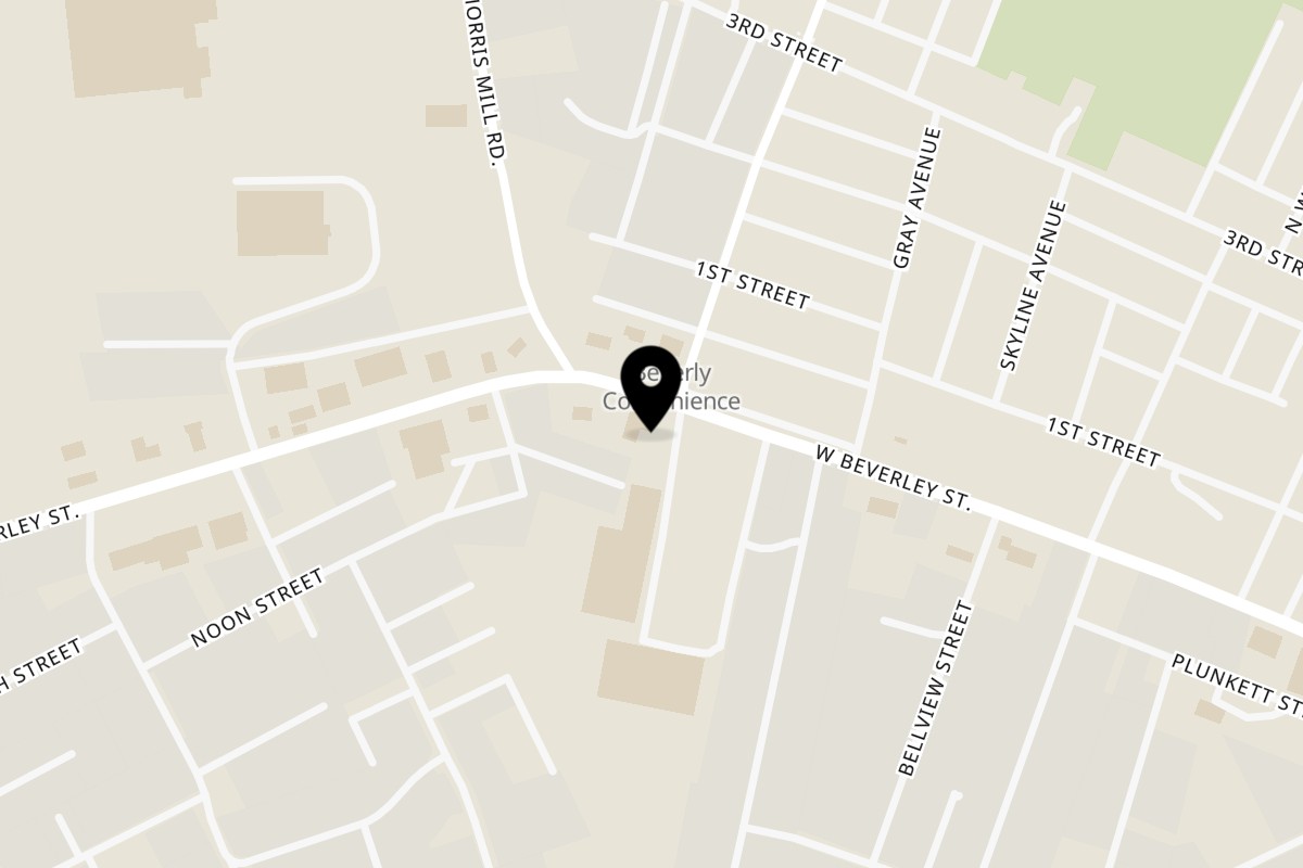 Map showing the location of Stella Mia Pizzeria on 2114 W Beverley St in Staunton